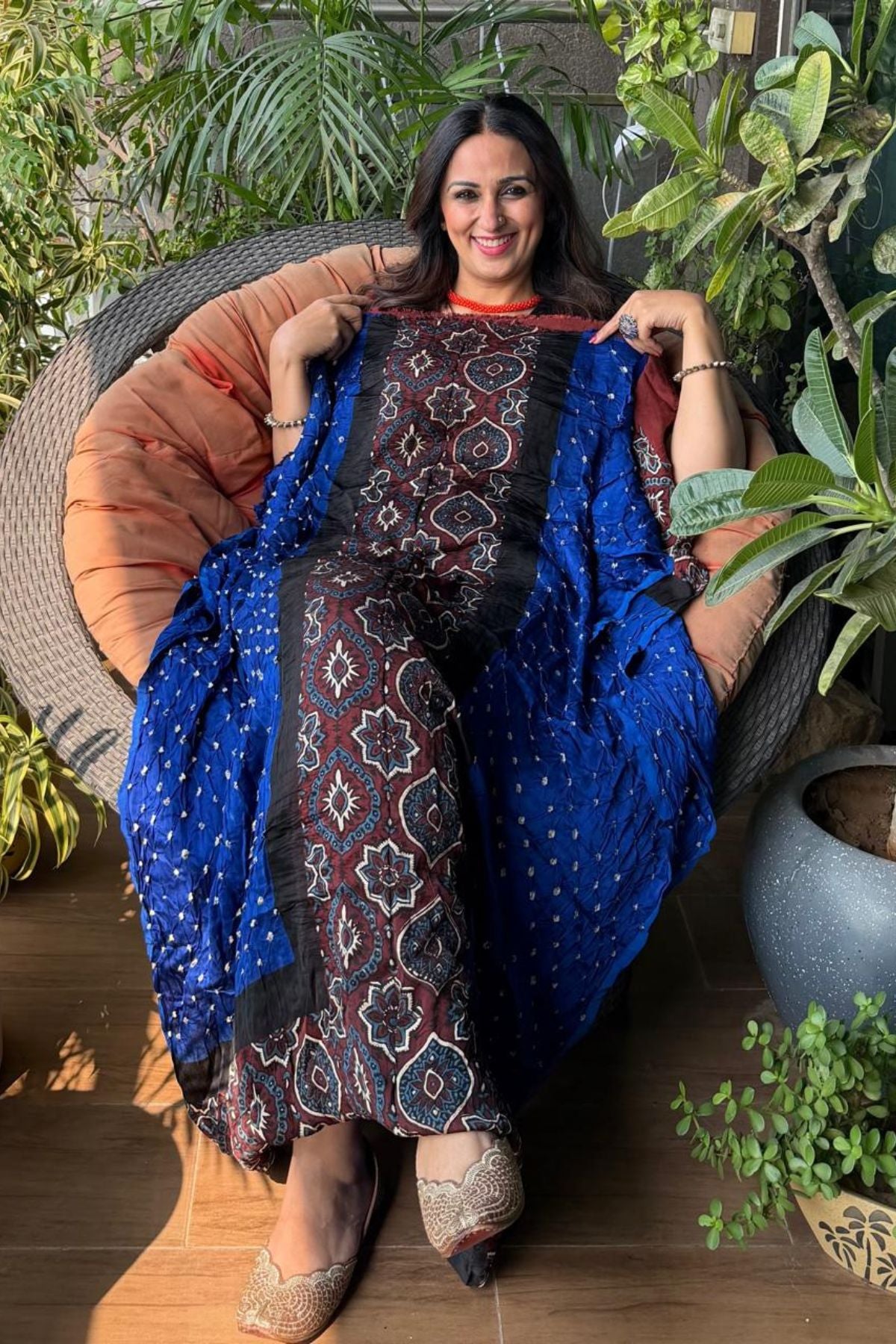 Ajrakh Bandhni kurta on modal Satin